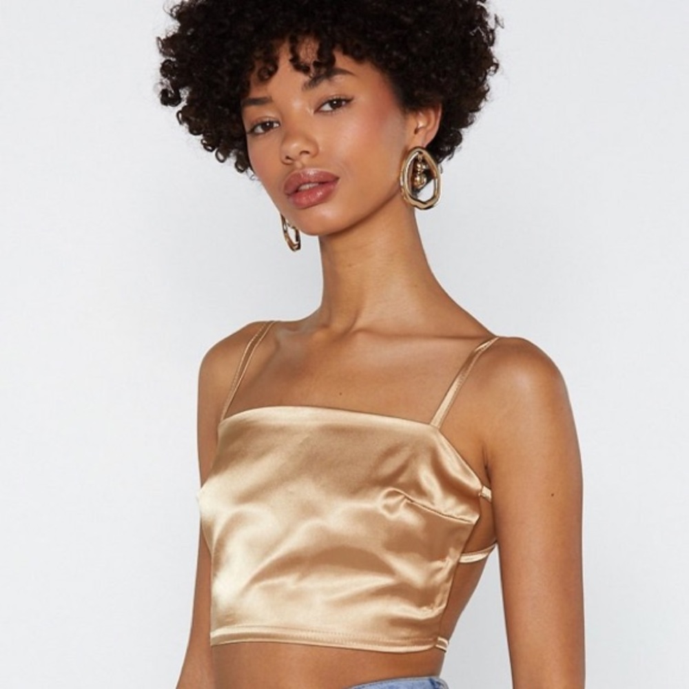 Nasty Gal Back At It Gold Satin Crop Top